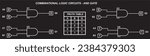 Combinational logic circuits - AND gate.
Vector diagram of the operation of the logical element 2AND.
Element 2AND operation logic. Digital logic gates.
Truth table of the element 2 AND.