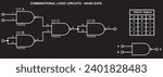 Combinational logic circuits - NAND gate.
Vector diagram of the operation of the logical element NAND.
Element NAND operation logic. Digital logic gates.
Truth table of the element NAND.
