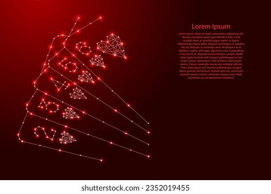 Combinations of cards in straight flush poker five cards from two to six of suit of hearts from futuristic polygonal red lines and glowing stars 