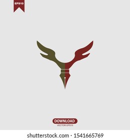 combine bird and pen logo vector design