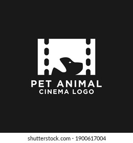 Combine cinema film and dog negative space logo design.
