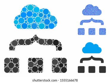 Combine cloud mosaic of small circles in different sizes and color hues, based on combine cloud icon. Vector small circles are united into blue mosaic.