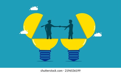 Combine creative thinking. business people shaking hands on light bulbs