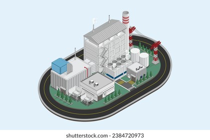 combine cycle power plant, the natural gas energy, natural gas  power plant with isometric graphic