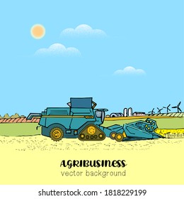 Combine in the field. Illustration in sketch style for agricultural business.