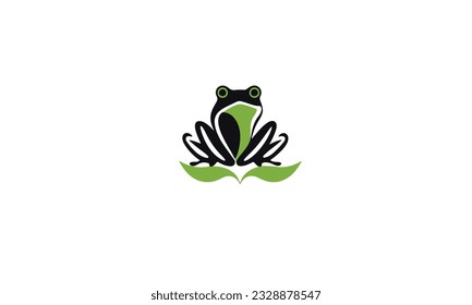 combine frog with green leaf logo  simple flat icon on white background