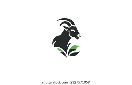 combine goat with leaf logo simple flat icon on white background
