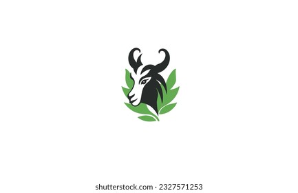 combine goat with leaf logo simple flat icon on white background