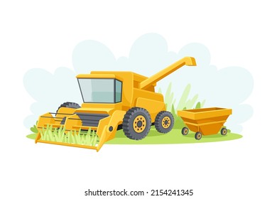 Combine harvester agricultural machine for harvesting and grain processing vector illustration