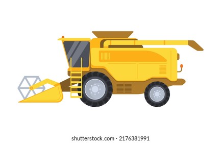 Combine harvester. Agriculture industrial farm equipment machinery. Agricultural vehicle vector illustration in flat style. Farming transport isolated on white. svg