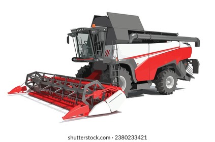 Combine harvester. Agriculture industrial farm equipment machine machinery job red vehicle vector illustration 3d realistic. Farming transport isolated on white. svg