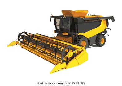 Combine harvester. Agriculture industrial farm equipment machine machinery job red vehicle vector illustration 3d realistic. Farming transport isolated on white.