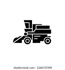 Combine harvester black icon, vector sign on isolated background. Combine harvester concept symbol, illustration 