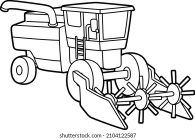 Combine Harvester Coloring Page Isolated for Kids