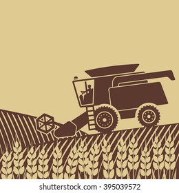 Combine Harvester In Field - Vector Illustration. Eps 8