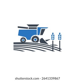 A combine harvester harvesting crops in a field.