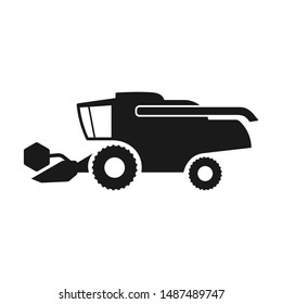 Combine harvester icon. Black silhouette. Side view. Vector drawing. Isolated object on a white background. Isolate.