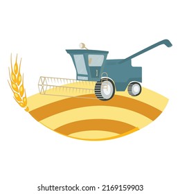 Combine Harvester Icon. Grain Harvesting, Agricultural Machinery. Vector