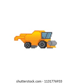 Combine Harvester icon. Old school computer graphic style. Decorative element design for logo, sticker, web, mobile app. Game assets 8-bit sprite.