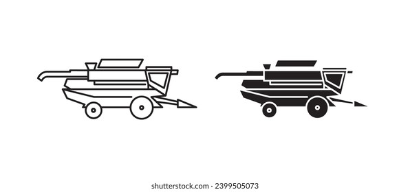 Combine harvester icon set. vector illustration