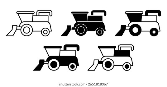 Combine Harvester ícones ilustração preto e branco cor vetor design 