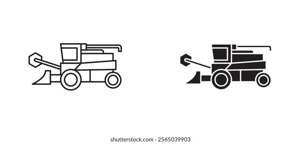 Combine harvester icons in outline and fill. vector illustration for ui.