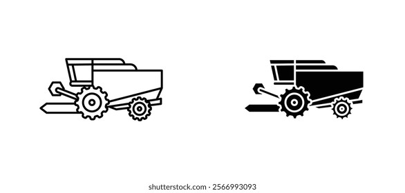 Combine harvester icons in outline and fill. vector illustration for ui.