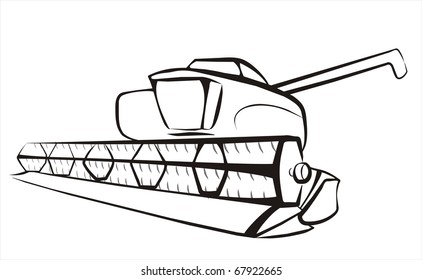 combine harvester isolated sketch in black lines