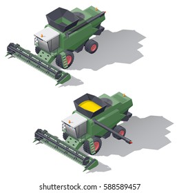 Combine harvester isometric icon set vector graphic illustration design