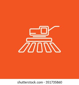 Combine harvester line icon for web, mobile and infographics. Vector white icon isolated on red background.