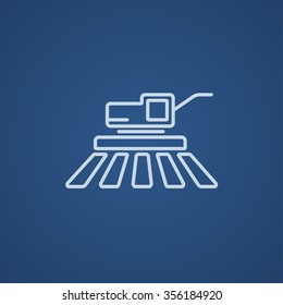 Combine harvester line icon for web, mobile and infographics. Vector light blue icon isolated on blue background.