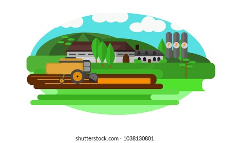 Combine harvester on the farm background
