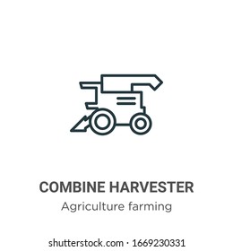 Icono de vector de contorno del cosechador. Icono de cosechadora de línea fina combinada negra, vectorial plano ilustración de elemento simple de agricultura editable y concepto de jardinería de trazos aislados en blanco 