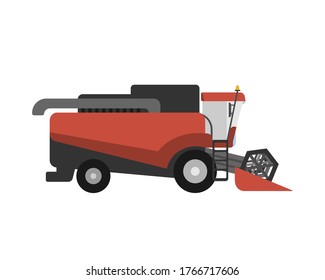 Combine Harvester Side View, Flat Vector Illustration On White Background