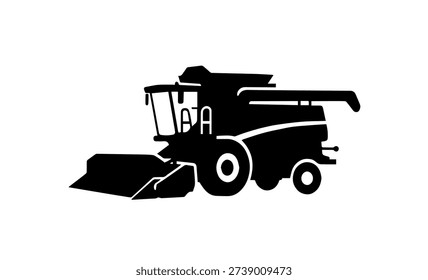 Combine Harvester Silhouette Vector Illustration for Agriculture Farming Industry Machinery Background Design Template Modern Flat Equipment Icon