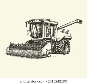 combine harvester sketch hand drawn Farming and cattle breeding vector illustration. svg