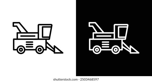 Combine harvester thin line vector icon set.