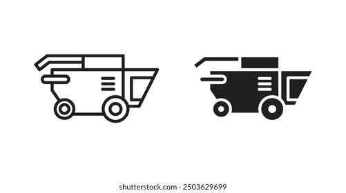 Combine harvester vector icon in solid and outline style