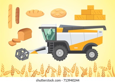 Combine harvester, vector isolated illustration.