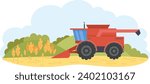 Combine Harvester Working On Field Vector Illustration