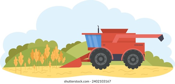 Combine Harvester Working On Field Vector Illustration