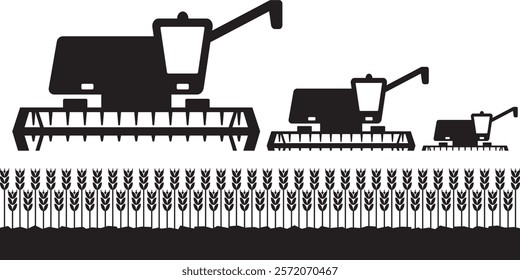 Combine harvesters gathering wheat in the field - vector illustrator