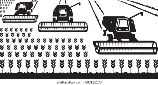 Combine harvesters gathering wheat - vector illustrator