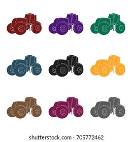 Combine harvesting .Green tractor with large wheels. Agricultural equipment for farmers.Agricultural Machinery single icon in black style vector symbol stock illustration.