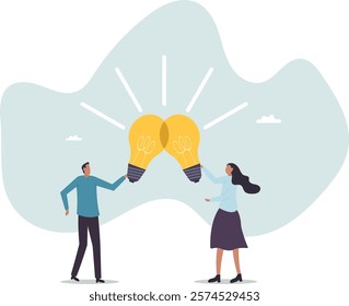 Combine idea, synergy or collaborate to get solution, brainstorm, teamwork or think together to develop great idea .business concept.flat character.