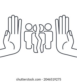 Combine into a group. Bring a fragmented society together. Vector linear icon isolated on white background.
