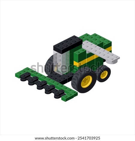Combine in isometric view assembled from plastic blocks. Vector illustration