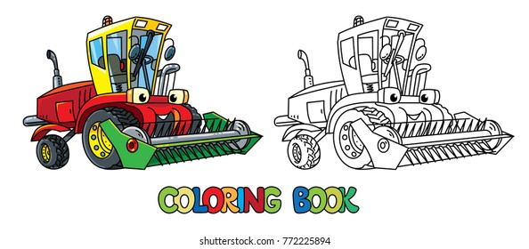 Combine or lawn mower with eyes coloring book