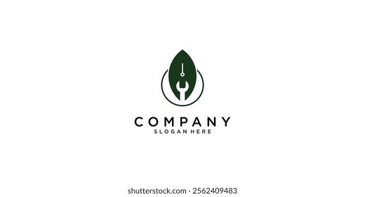 Combine leaf and wrench logo design with modern concept premium vector