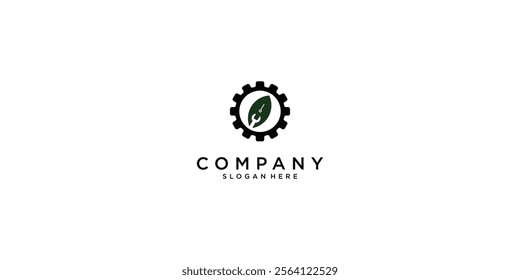 Combine leaf and wrench logo design with modern concept premium vector